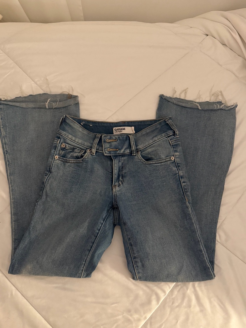 Garage Women's Light Blue Flare Jeans with Raw Hem